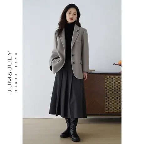 嘉茱莉2023秋冬新款1OO绵羊毛双面毛呢西装大衣女短款毛呢外套图片