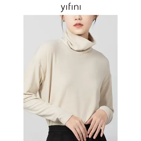 Yifini/易菲宽松高领堆堆领保暖针织衫女2023秋冬新款时尚打底衫商品大图