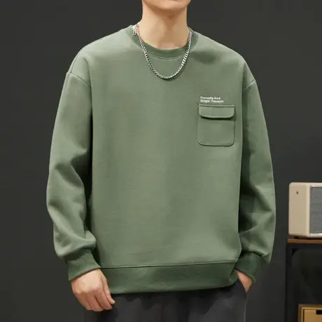 秋冬季男款潮牌重磅无帽圆领卫衣春秋款男生痞帅高端打底长袖上衣商品大图