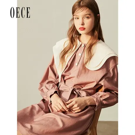 【买1送1】Oece春装甜美复古学院减龄撞色个性大翻领连衣裙图片