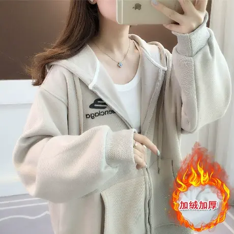 冬装今年流行连帽外套女士加厚加绒卫衣2023新款爆款女秋冬慵懒风商品大图