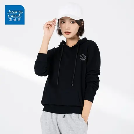 真维斯连帽卫衣女2023春秋新款简约印花长袖打底衫潮商品大图