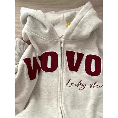 大码卫衣女2023新款秋冬季小个子宽松韩系慵懒风加绒加厚开衫外套商品大图