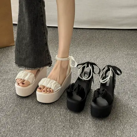 小码凉鞋女夏外穿2023新款松糕厚底坡跟配裙小个子增高跟凉拖鞋商品大图