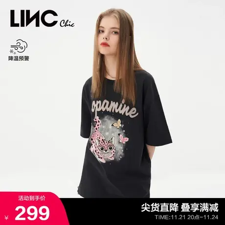 LINCCHIC金羽杰T恤女2023新款廓形萌宠怪兽短袖女T恤S232TS212Y商品大图