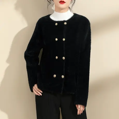 【1件7.9折】冬装慵懒高级感气质短款外套女时尚宽松百搭针织开衫图片