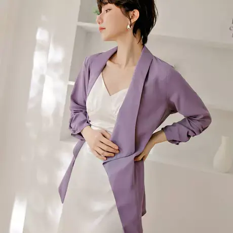 桔熊春秋季通勤温柔气质凉爽舒适大翻领外套修身开衫女大码EA3331图片