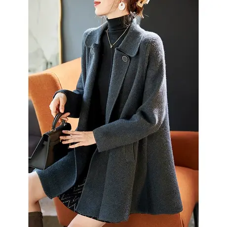 宝诗黎高级感灰色毛呢外套女时尚2024春秋季新款亮丝纯色宽松上衣商品大图