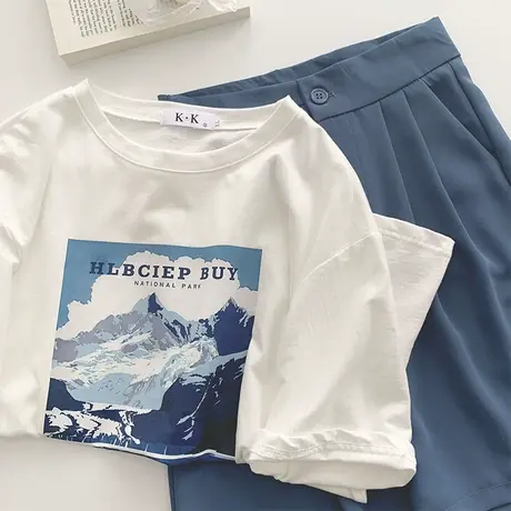 t恤女时尚印花2024年夏季韩版女装新款设计感小众宽松短袖上衣ins商品大图