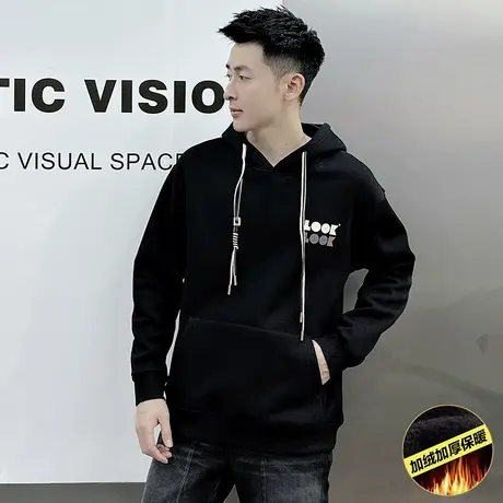 连帽卫衣男秋冬季重磅宽松休闲趣味字母印花潮牌长袖加绒上衣外套商品大图