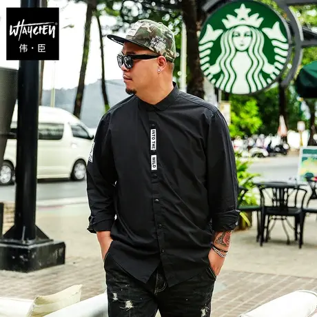 伟臣潮牌大码男装春装长袖衬衣男士加肥加大宽松印花衬衫肥佬衬衣商品大图