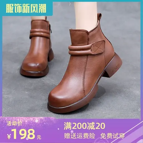 2023冬季爆款大码加肥加宽女靴41-43全牛皮真皮短靴新款低跟靴子商品大图