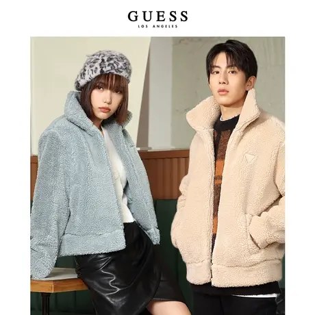 GUESS 男女同款纯色舒适通勤立领仿羊羔绒外套-MM4K9484商品大图