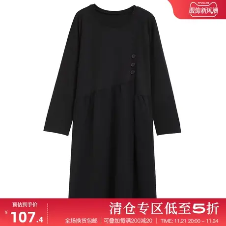 木棉林日常休闲宽松连衣裙2024简约纯色设计感圆领长裙子减龄显瘦商品大图