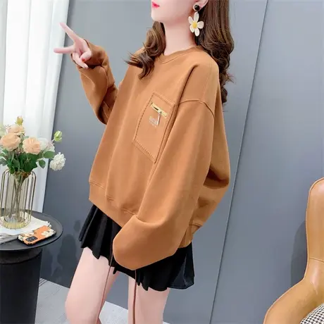 潮牌设计感加绒加厚圆领卫衣女秋冬2023年新款女装洋气小个子上衣商品大图