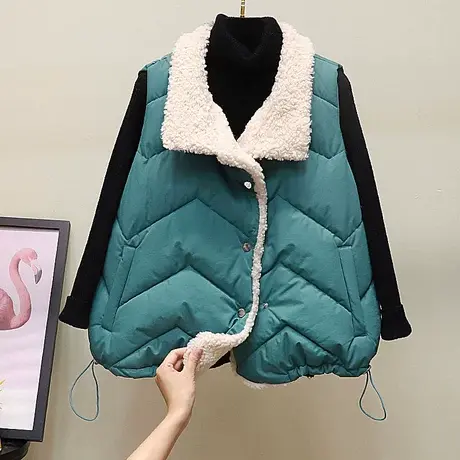 羊羔毛坎肩马夹外套女2023秋冬季新款加厚保暖羽绒棉外穿背心马甲商品大图