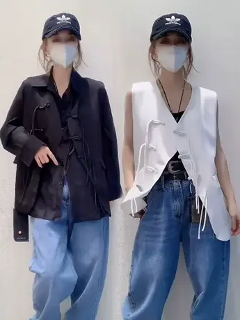 盘扣中国风马甲女欧货2023春夏新款宽松显瘦时尚流苏中式西装马夹商品大图