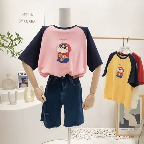 ins港味原宿风夏季新款搞怪卡通复古插肩袖T恤宽松大版韩范休闲潮图片