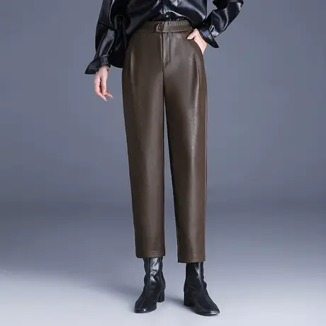 松紧腰皮裤哈伦裤女秋冬2023新款时尚宽松休闲裤气质百搭老爹裤厚商品大图