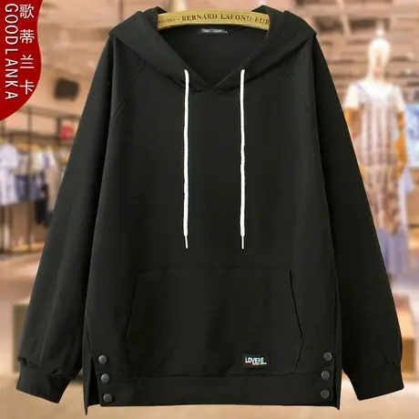 加肥加大码中年胖妈妈秋装卫衣女200斤宽松时尚连帽套头休闲外套图片