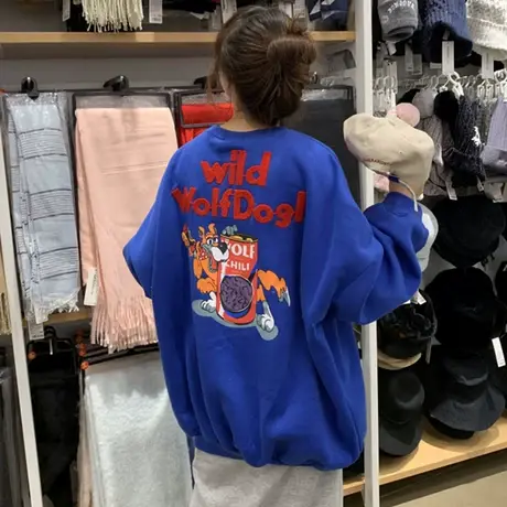 oversize卫衣女2021设计感小众宽松韩版chic港味上衣春秋薄款外套图片