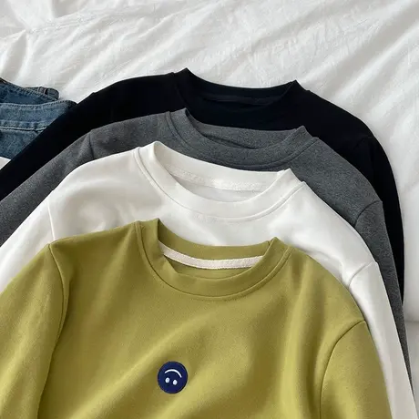 德绒磨毛保暖长袖T恤女秋冬季修身显瘦韩版chic复古港味上衣体恤商品大图