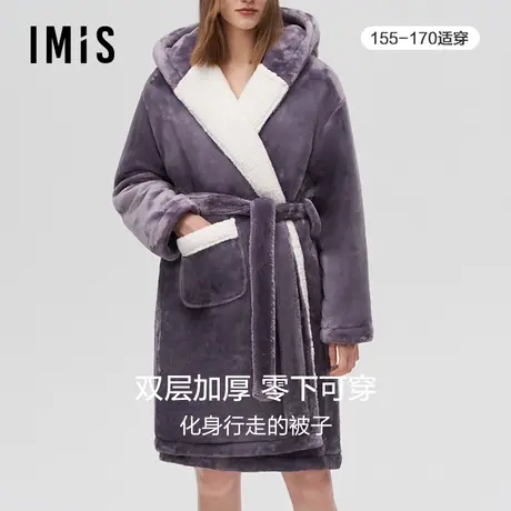 【英短撸猫绒】爱美丽睡衣女秋冬法兰绒连帽双层加厚家居服睡袍图片