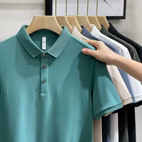潮牌冰丝短袖T恤夏季英伦男士商务休闲POLO衫半袖纯色高端小翻领t商品大图