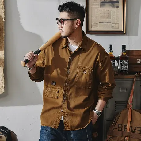 Modi Nick/摩帝尼克秋季男士工装衬衫宽松休闲纯棉潮牌长袖外套男图片