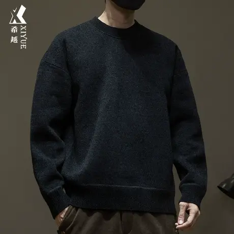 希越雪尼尔黑色毛衣男春季新款日系宽松大码男士加厚针织毛线衣潮商品大图